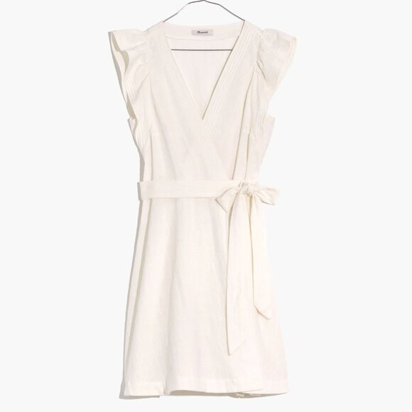 Madewell Linen Ruffle-Sleeve Wrap Mini Dress - Picture 1 of 10